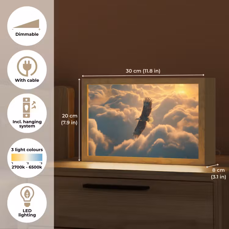 Adelaar - Wolken - Zon Light Box met kabel (Tafellamp) klein -USP_EN