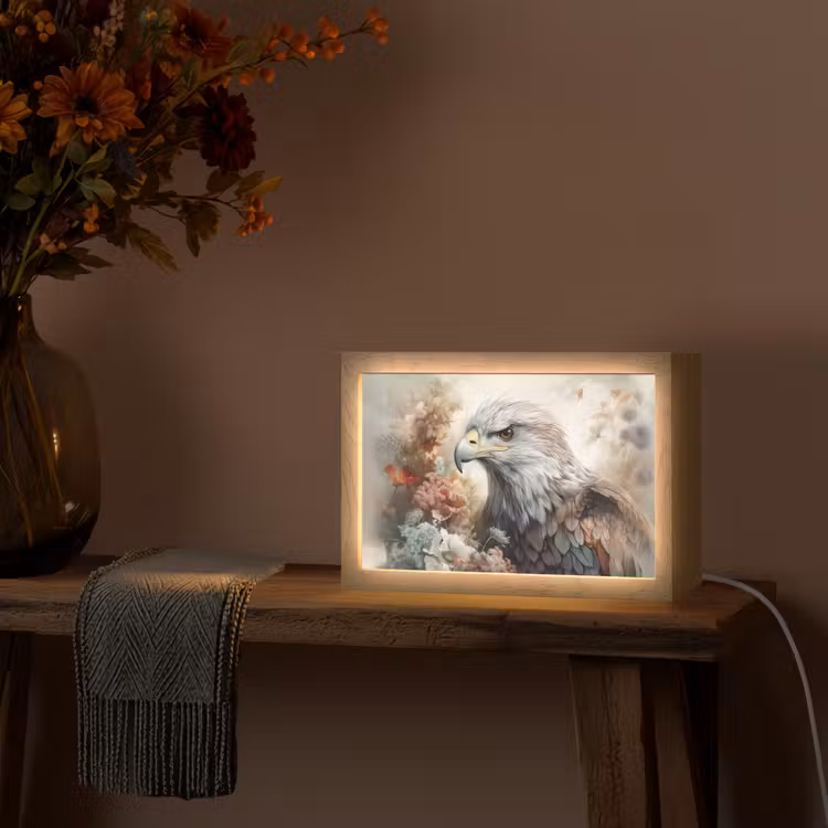 Arend - Adelaar - Vogel - Bloemen - Natuur Light Box met kabel (Tafellamp) klein -sfeer4