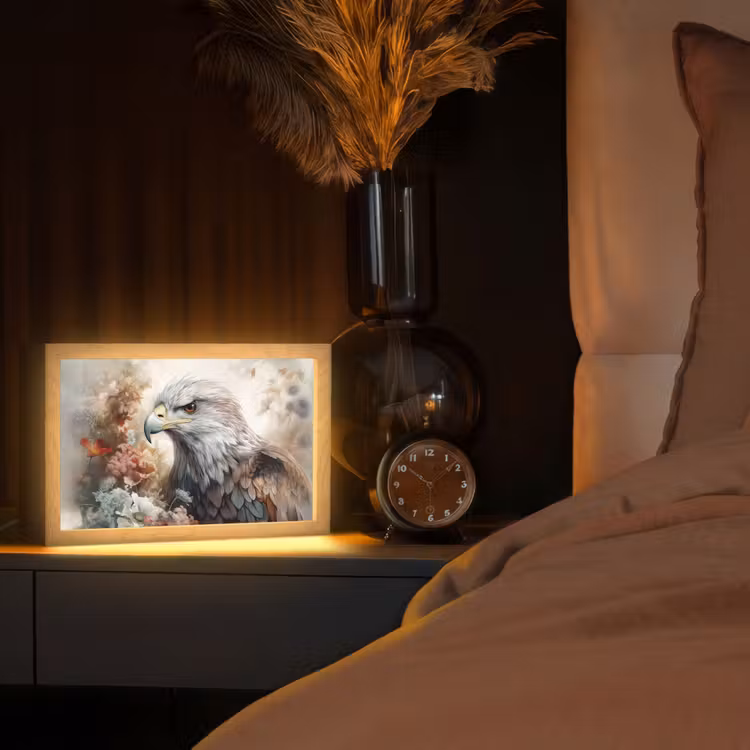 Arend - Adelaar - Vogel - Bloemen - Natuur Light Box met kabel (Tafellamp) klein -sfeer1