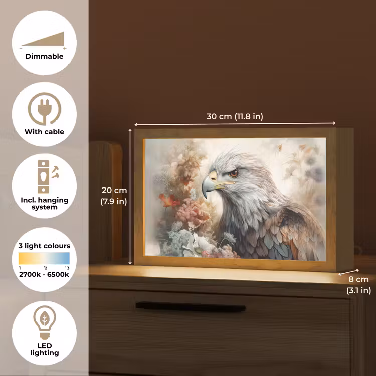 Arend - Adelaar - Vogel - Bloemen - Natuur Light Box met kabel (Tafellamp) klein -USP_EN