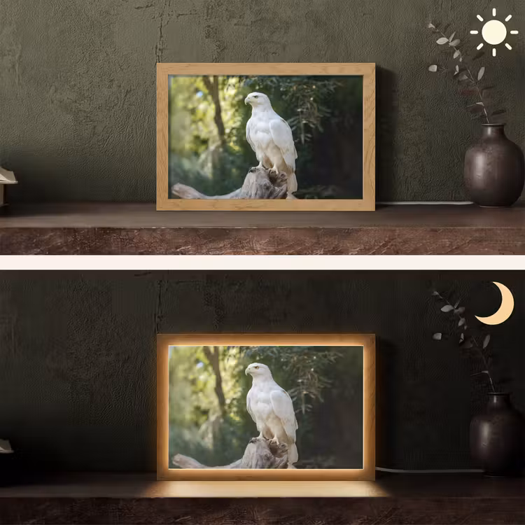 Arend - Hout - Wit - Planten Light Box met kabel (Tafellamp) klein -sfeer3