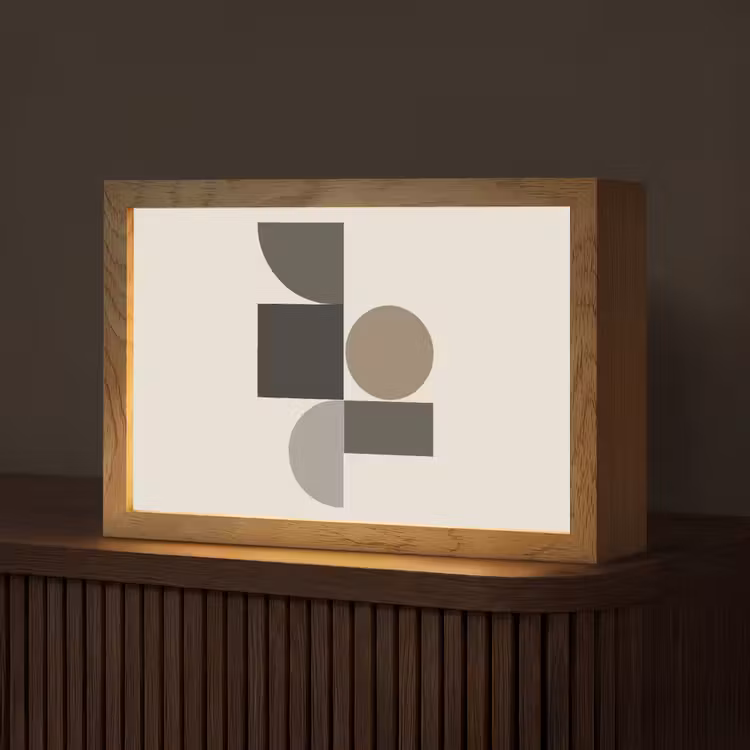 Aardetinten - Abstracte compositie - Eenvoudige vormen Light Box met kabel (Tafellamp) klein -z3d_website