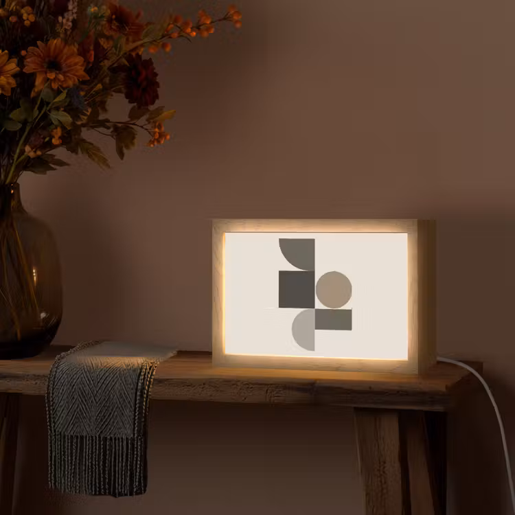 Aardetinten - Abstracte compositie - Eenvoudige vormen Light Box met kabel (Tafellamp) klein -sfeer4