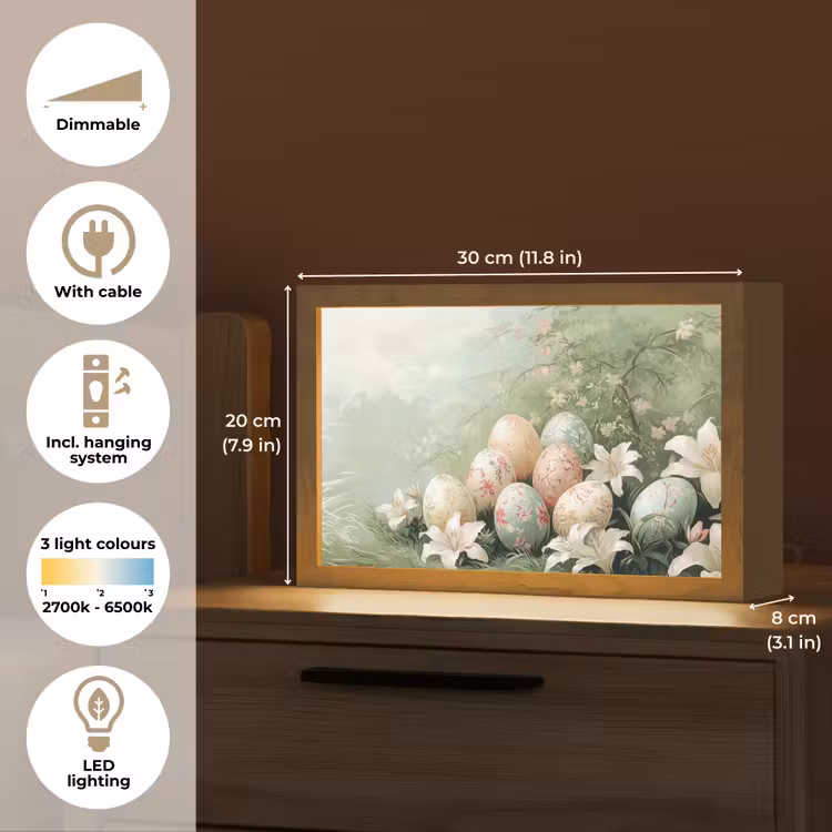Paaseieren - Pasteltinten - Bloemen Light Box met kabel (Tafellamp) klein -USP_EN