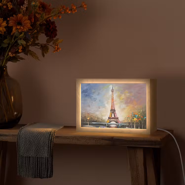 Eiffeltoren - Schilderij - Olieverf - Parijs Light Box met kabel (Tafellamp) klein -sfeer4