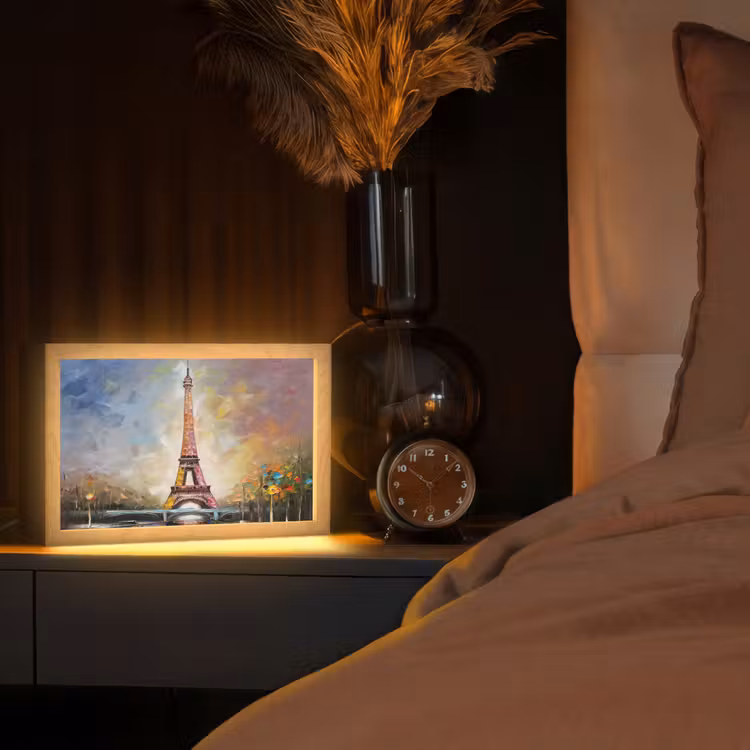 Eiffeltoren - Schilderij - Olieverf - Parijs Light Box met kabel (Tafellamp) klein -sfeer1