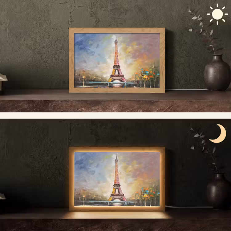 Eiffeltoren - Schilderij - Olieverf - Parijs Light Box met kabel (Tafellamp) klein -sfeer3