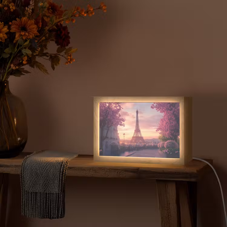 Eiffeltoren - Parijs - Roze Light Box met kabel (Tafellamp) klein -sfeer4