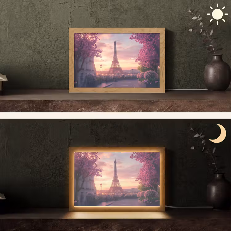 Eiffeltoren - Parijs - Roze Light Box met kabel (Tafellamp) klein -sfeer3