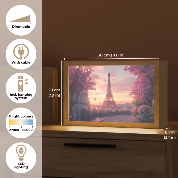 Eiffeltoren - Parijs - Roze Light Box met kabel (Tafellamp) klein -USP_EN