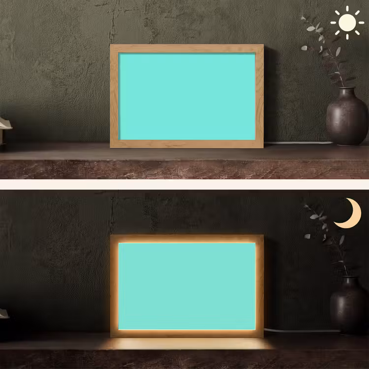 Electric - Cyan - Turkoois Light Box met kabel (Tafellamp) klein 924 -sfeer3