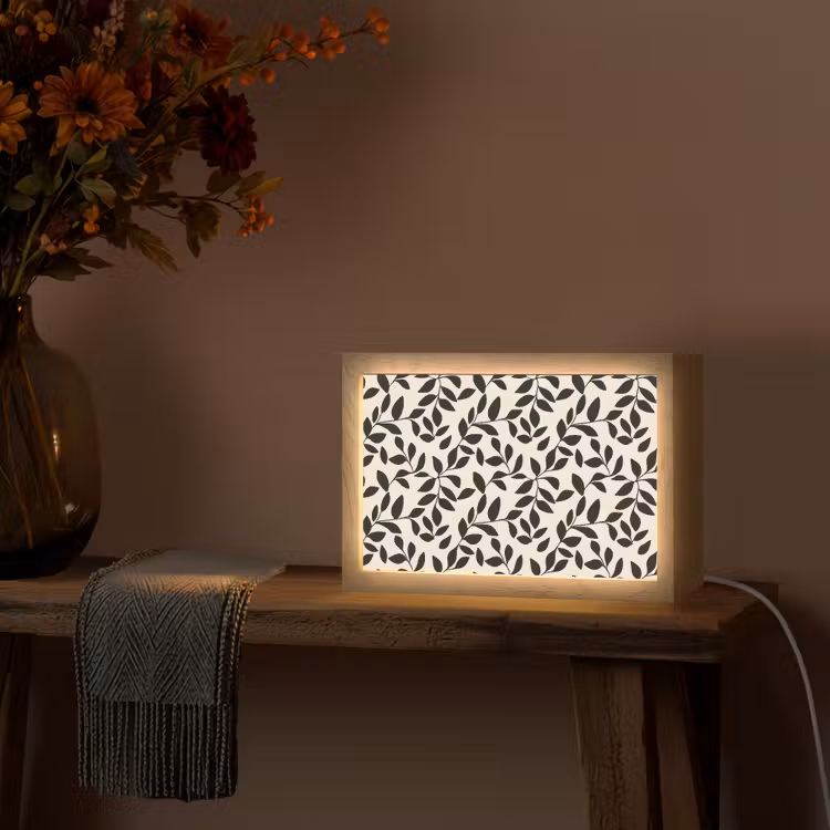 Elegant - Patroon - Zwart - Beige Light Box met kabel (Tafellamp) klein 924 -sfeer4