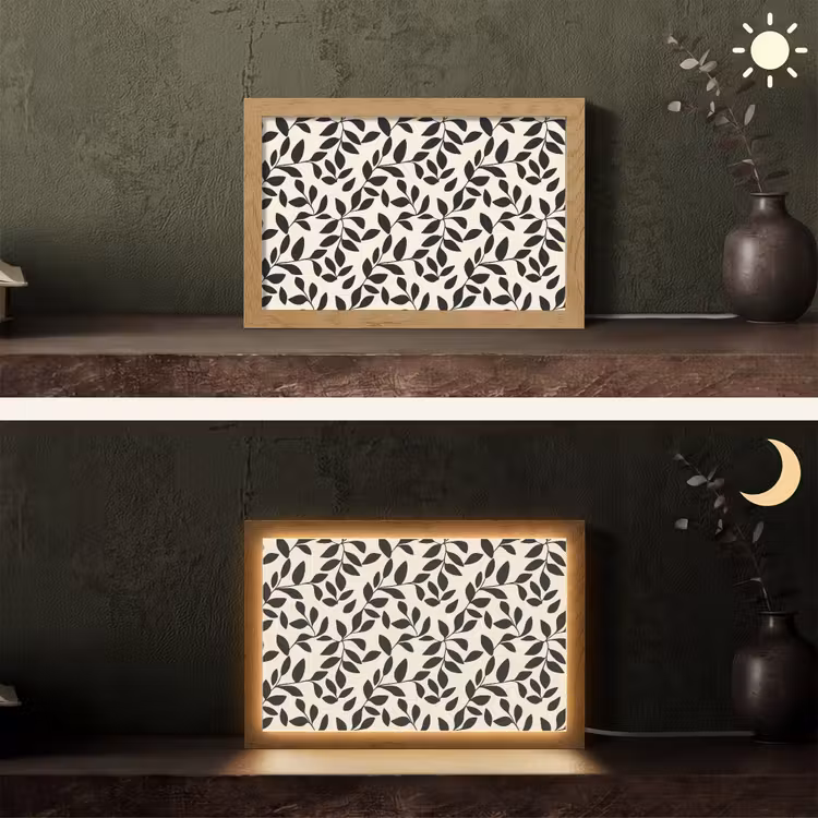 Elegant - Patroon - Zwart - Beige Light Box met kabel (Tafellamp) klein 924 -sfeer3