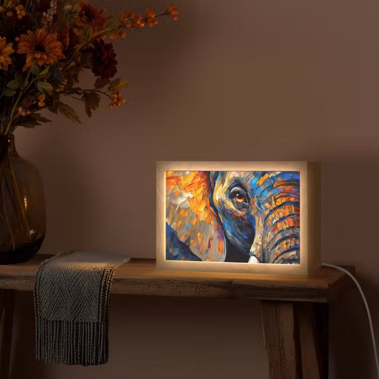 Olifant - Kunst - Dieren Light Box met kabel (Tafellamp) klein -sfeer4