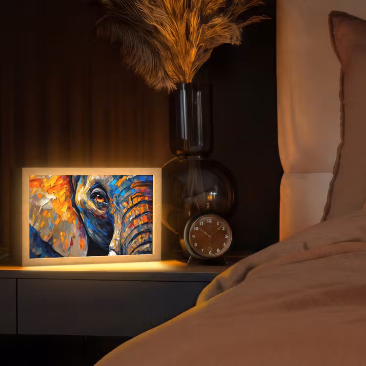 Olifant - Kunst - Dieren Light Box met kabel (Tafellamp) klein -sfeer1