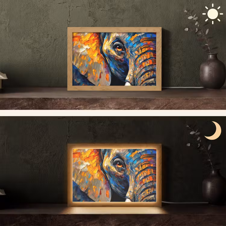 Olifant - Kunst - Dieren Light Box met kabel (Tafellamp) klein -sfeer3