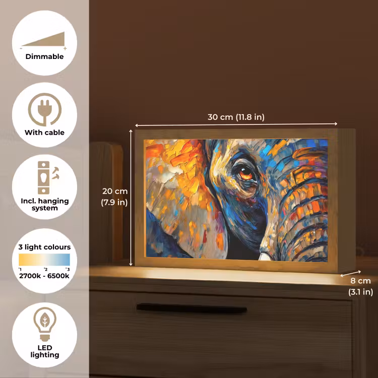 Olifant - Kunst - Dieren Light Box met kabel (Tafellamp) klein -USP_EN