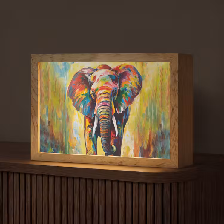 Olifant - Kunst - Schilderij - Dieren - Regenboog Light Box met kabel (Tafellamp) klein -z3d_website