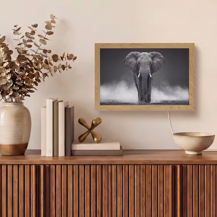 Olifant - Zwart - Wit - Rook Light Box met kabel (Tafellamp) klein -sfeer2