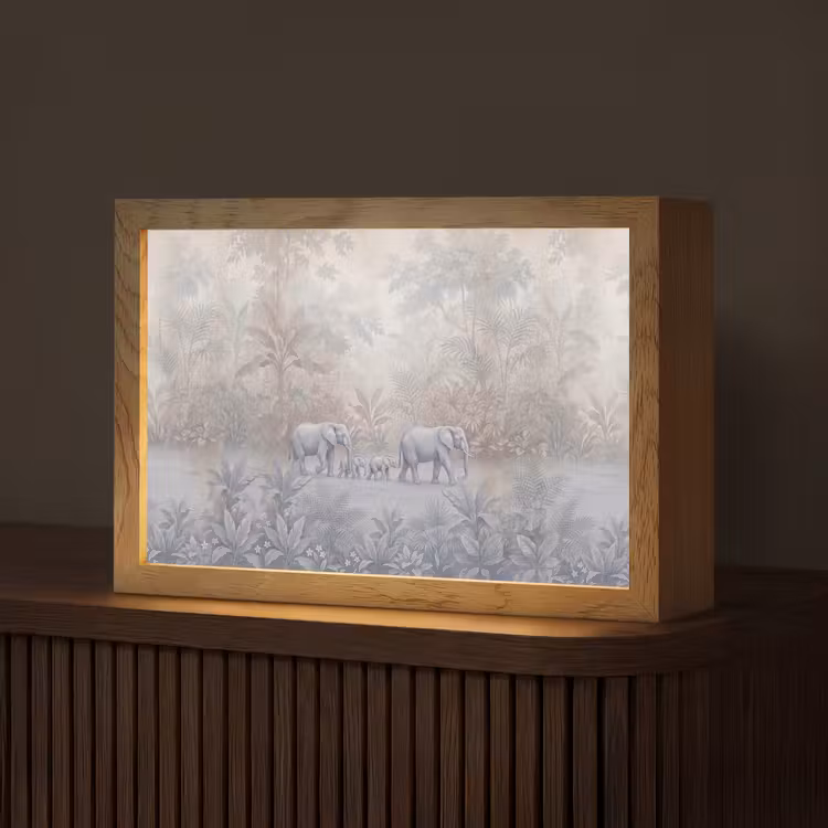 Olifant - Familie - Jungle - Illustratie - Grijs Light Box met kabel (Tafellamp) klein -z3d_website