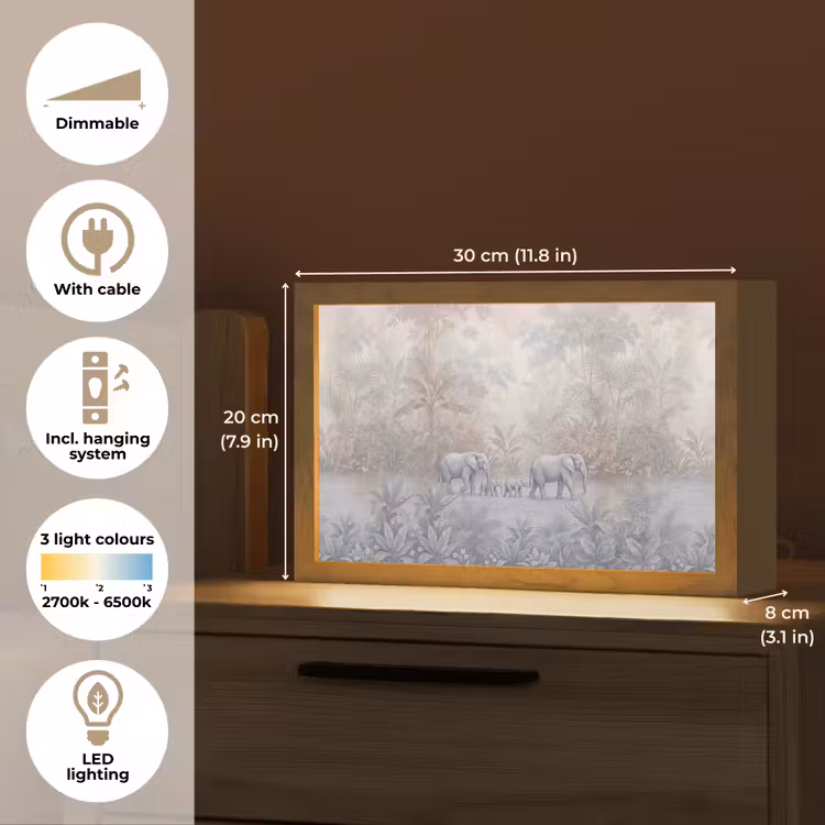 Olifant - Familie - Jungle - Illustratie - Grijs Light Box met kabel (Tafellamp) klein -USP_EN
