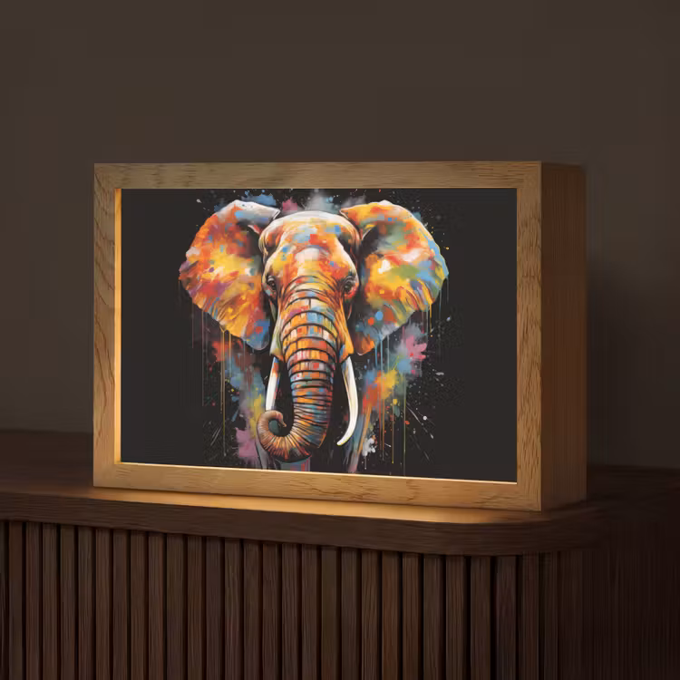 Olifant - Graffiti - Zwart - Dieren - Kleuren Light Box met kabel (Tafellamp) klein -z3d_website
