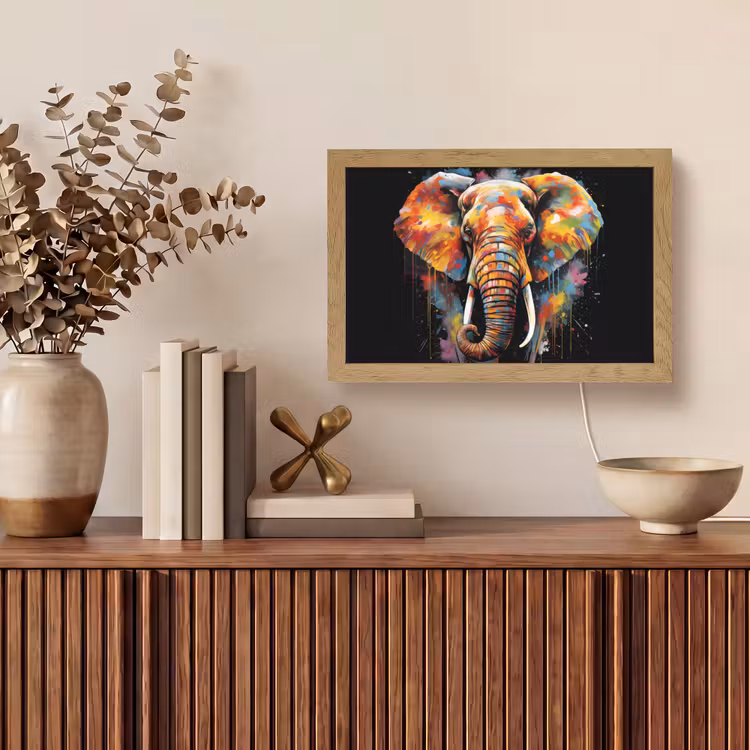 Olifant - Graffiti - Zwart - Dieren - Kleuren Light Box met kabel (Tafellamp) klein -sfeer2