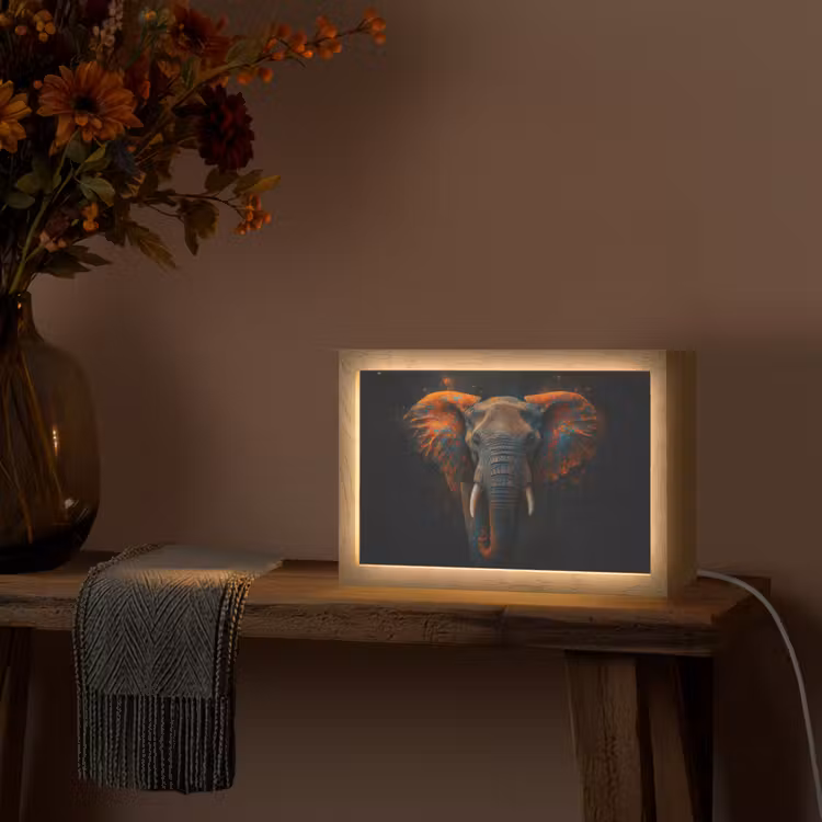 Olifant - Oranje - Oren Light Box met kabel (Tafellamp) klein -sfeer4