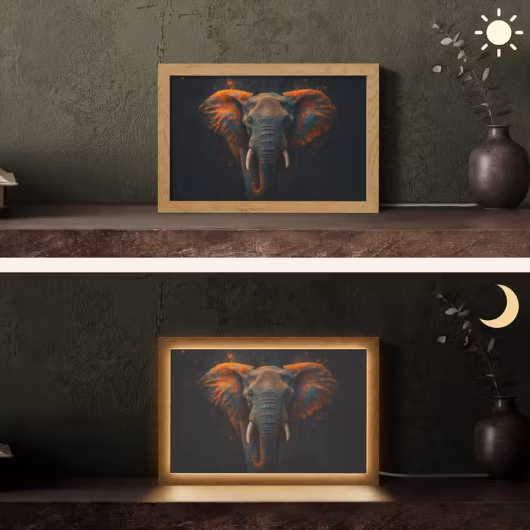 Olifant - Oranje - Oren Light Box met kabel (Tafellamp) klein -sfeer3