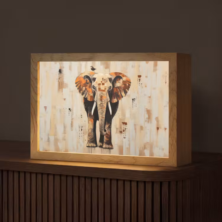 Olifant - Slurf - Mozaïek - Abstract Light Box met kabel (Tafellamp) klein -z3d_website