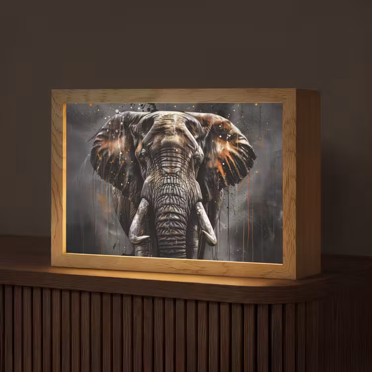 Olifant - Watercolor - Wilde dieren - Luxe Light Box met kabel (Tafellamp) klein -z3d_website