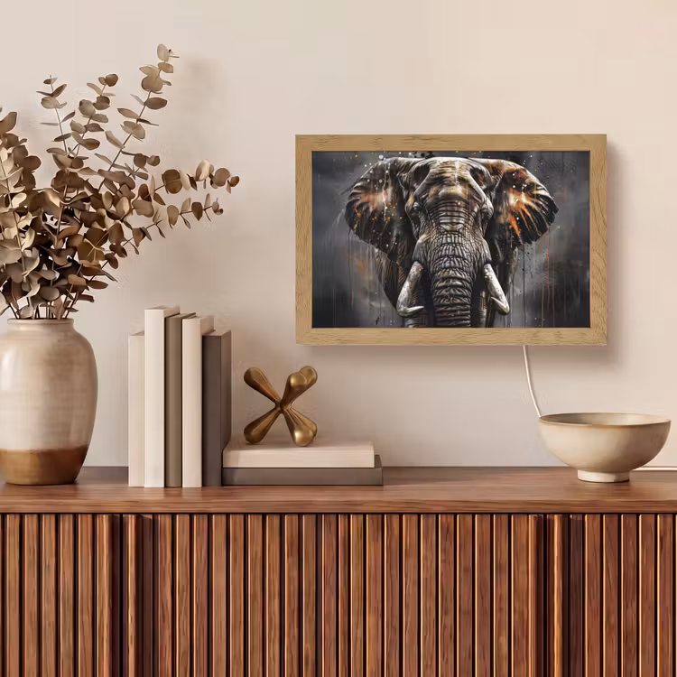 Olifant - Watercolor - Wilde dieren - Luxe Light Box met kabel (Tafellamp) klein -sfeer2