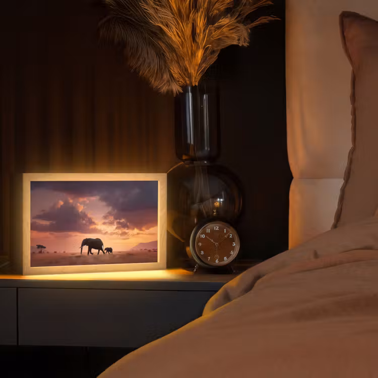 Olifanten - Grasland - Zonsondergang Light Box met kabel (Tafellamp) klein -sfeer1