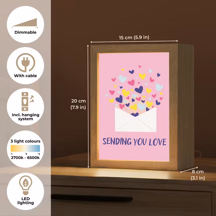 Envelop - Love - Hartjes - Valentijn Light Box met kabel (Tafellamp) klein -USP_EN