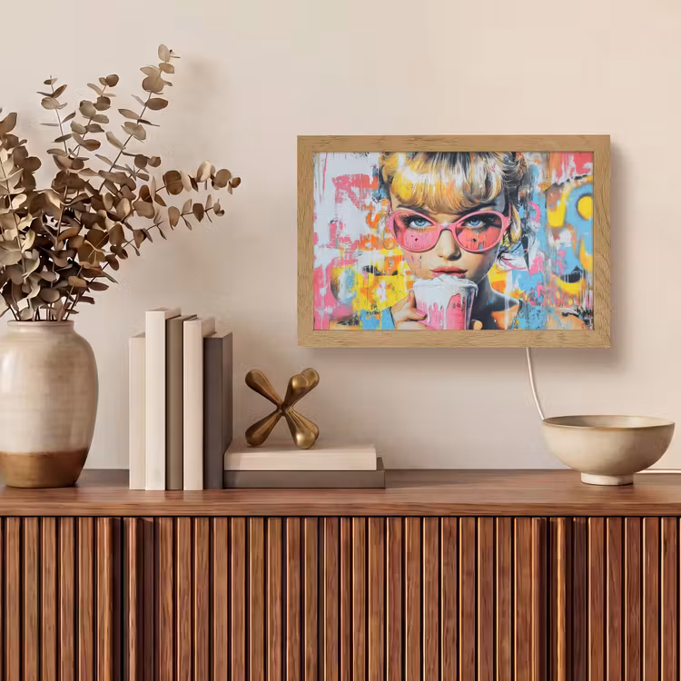 Expressief - Milkshake - Vrouw - Felle kleuren Light Box met kabel (Tafellamp) klein -sfeer2