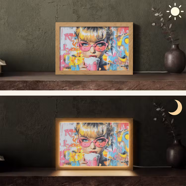 Expressief - Milkshake - Vrouw - Felle kleuren Light Box met kabel (Tafellamp) klein -sfeer3