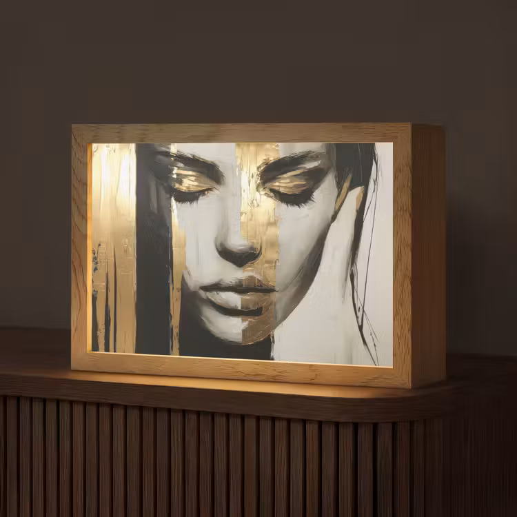 Ogen - Gezicht - Goud - Strepen Light Box met kabel (Tafellamp) klein -z3d_website