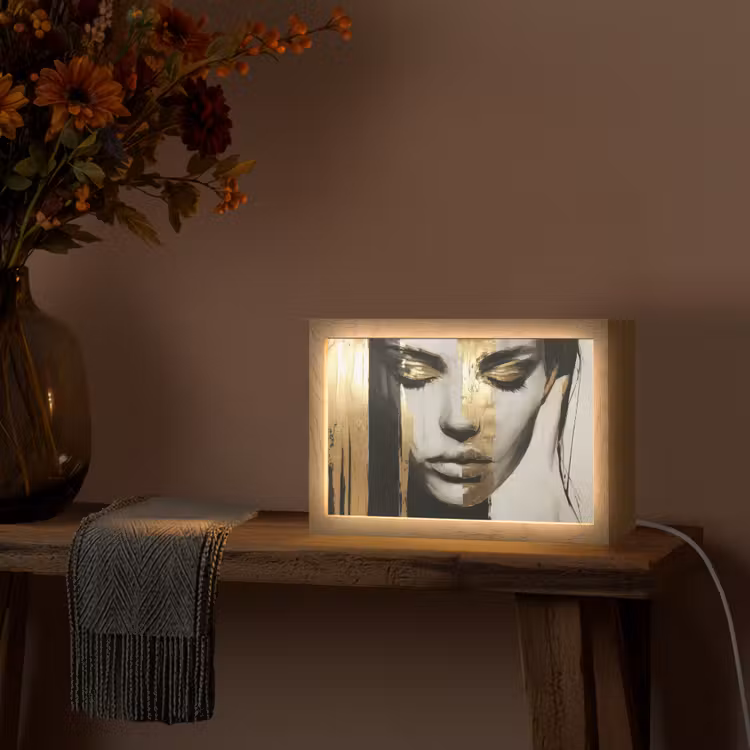 Ogen - Gezicht - Goud - Strepen Light Box met kabel (Tafellamp) klein -sfeer4