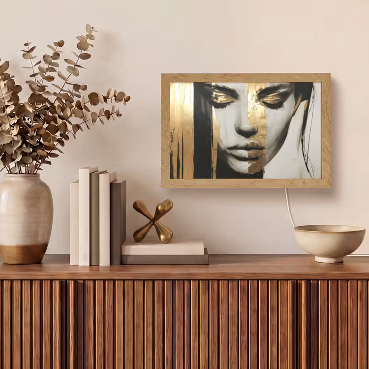 Ogen - Gezicht - Goud - Strepen Light Box met kabel (Tafellamp) klein -sfeer2