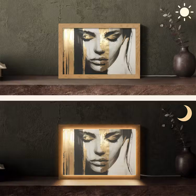 Ogen - Gezicht - Goud - Strepen Light Box met kabel (Tafellamp) klein -sfeer3