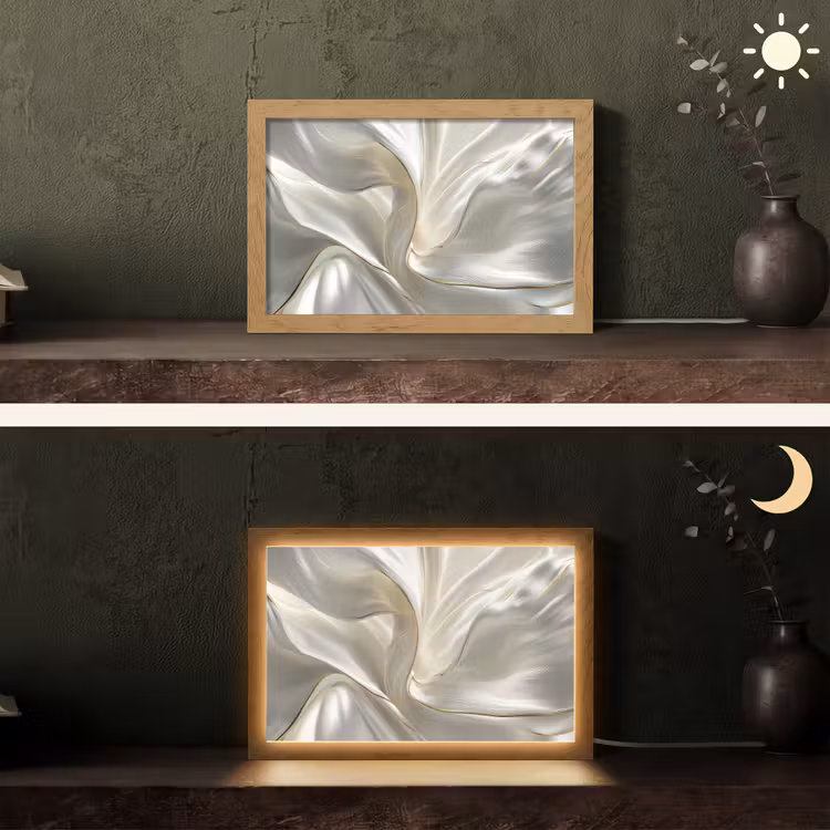 Stof - Plooien - Goud Light Box met kabel (Tafellamp) klein -sfeer3