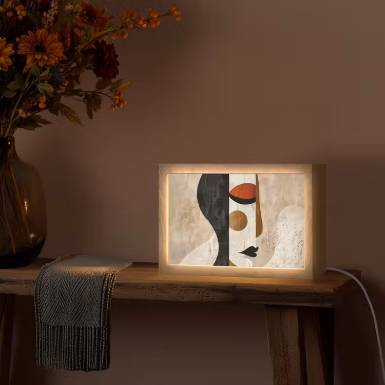 Gezicht - Abstract - Kunst - Vormen Light Box met kabel (Tafellamp) klein -sfeer4