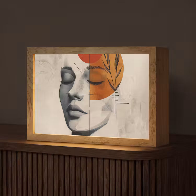 Gezicht - Cirkels - Kunst - Modern Light Box met kabel (Tafellamp) klein -z3d_website