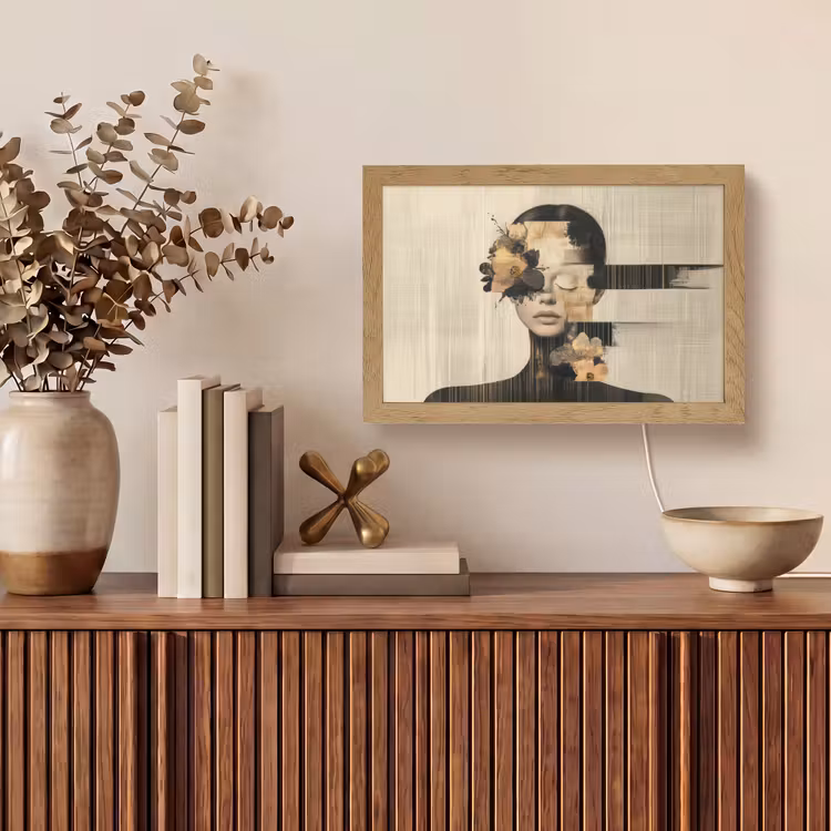 Gezicht - Bloemen - Zwart - Vrouw Light Box met kabel (Tafellamp) klein -sfeer2