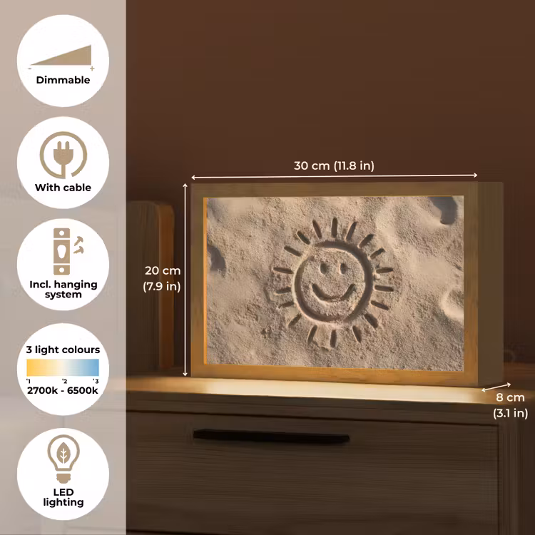 Gezichtje - Zon - Zand - Getekend Light Box met kabel (Tafellamp) klein -USP_EN