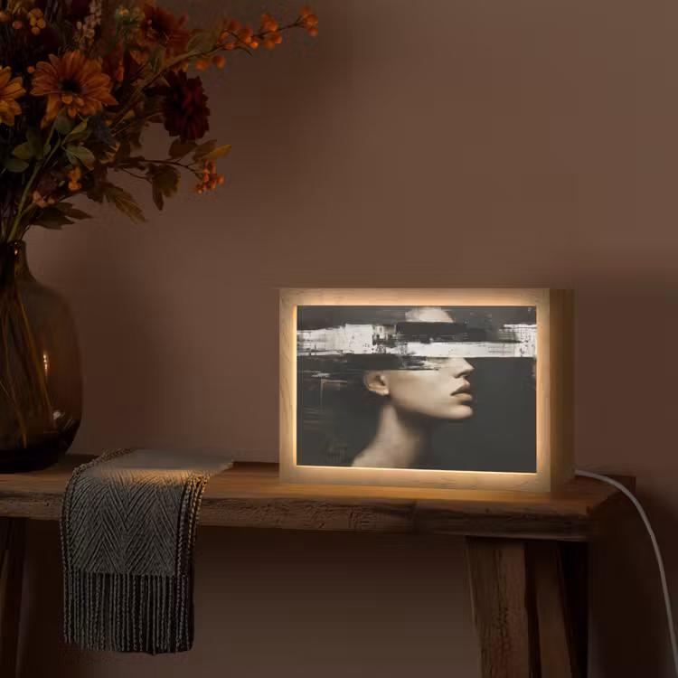 Gezicht - Vrouw - Zwart - Abstract Light Box met kabel (Tafellamp) klein -sfeer4