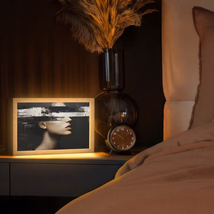 Gezicht - Vrouw - Zwart - Abstract Light Box met kabel (Tafellamp) klein -sfeer1