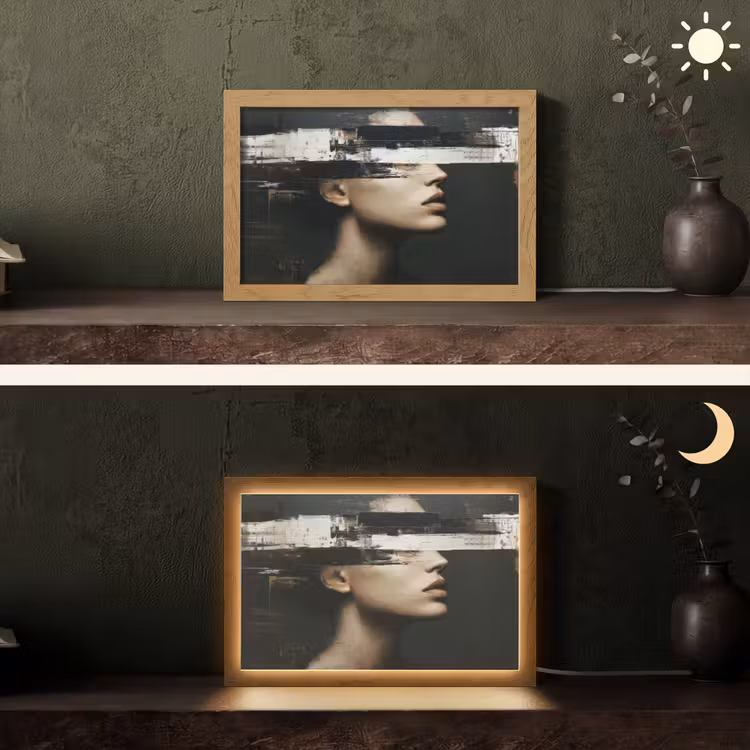 Gezicht - Vrouw - Zwart - Abstract Light Box met kabel (Tafellamp) klein -sfeer3