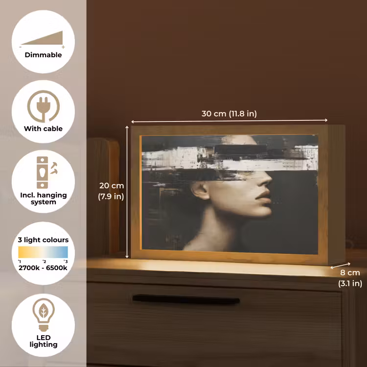 Gezicht - Vrouw - Zwart - Abstract Light Box met kabel (Tafellamp) klein -USP_EN