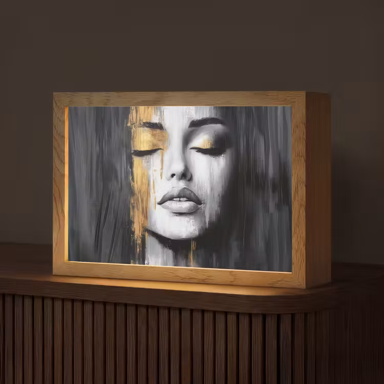 Gezicht - Vrouw - Penseelstreken - Abstract Light Box met kabel (Tafellamp) klein -z3d_website